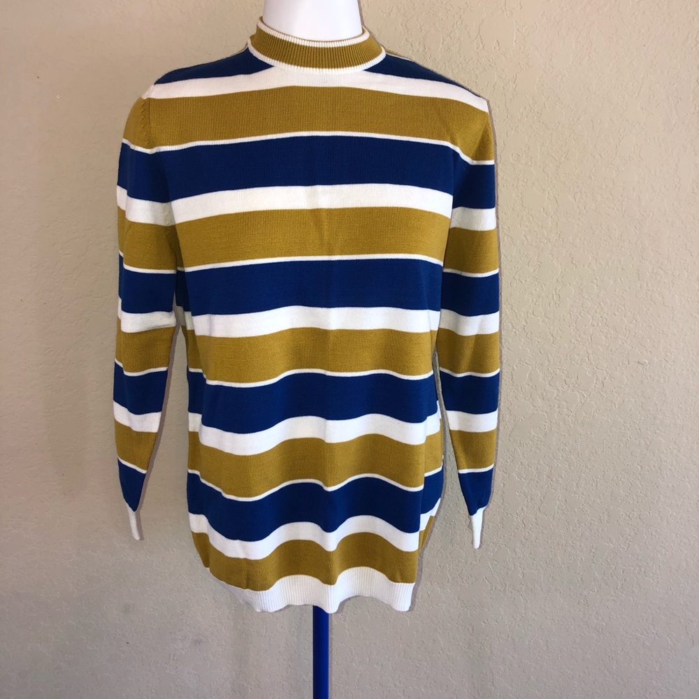 Vintage 60s 70s Striped Mock Neck Sweater 38